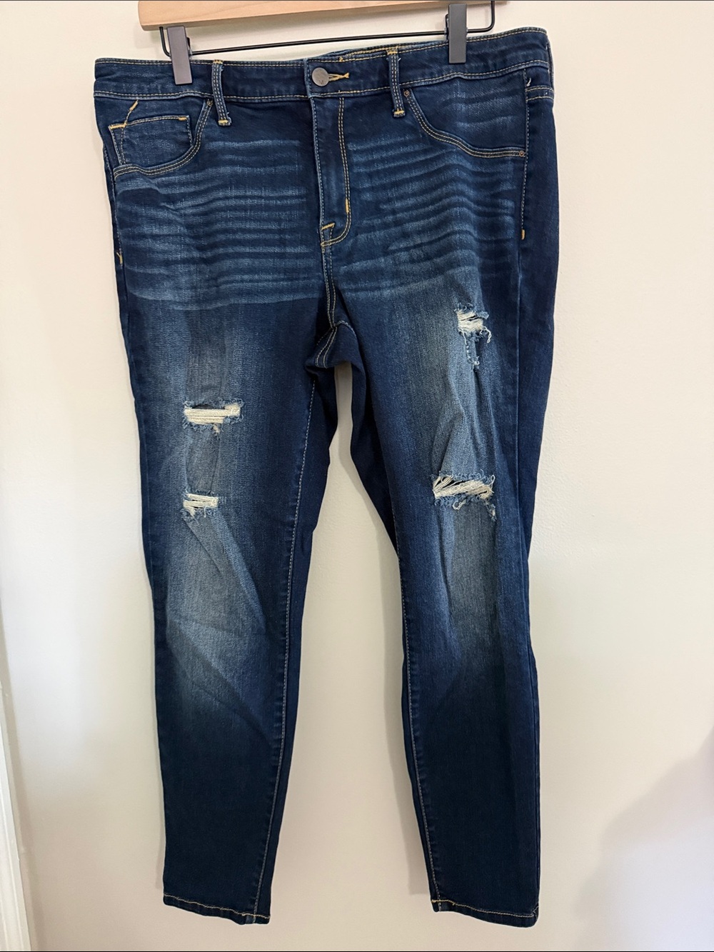 Mossimo Supply Co. Dark Blue Distressed Skinny Jeans